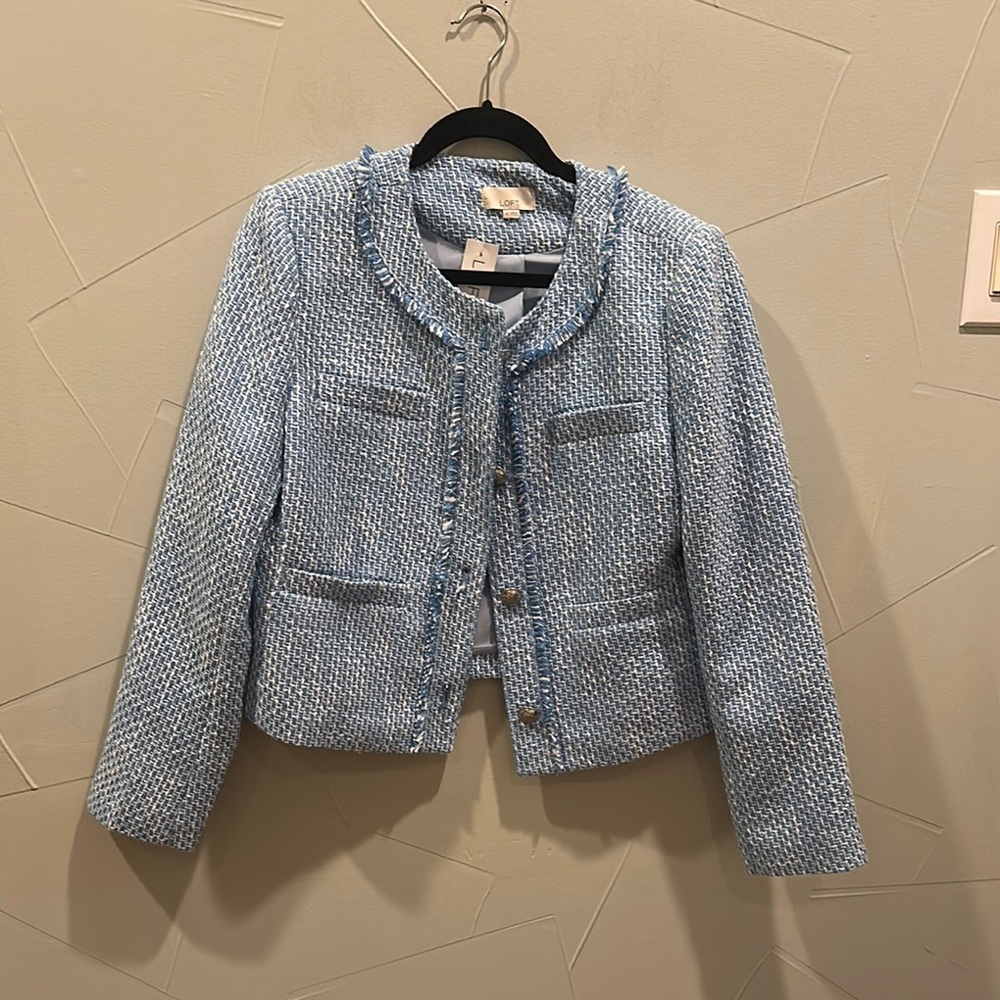 Loft Fringe Blue Tweed Jacket